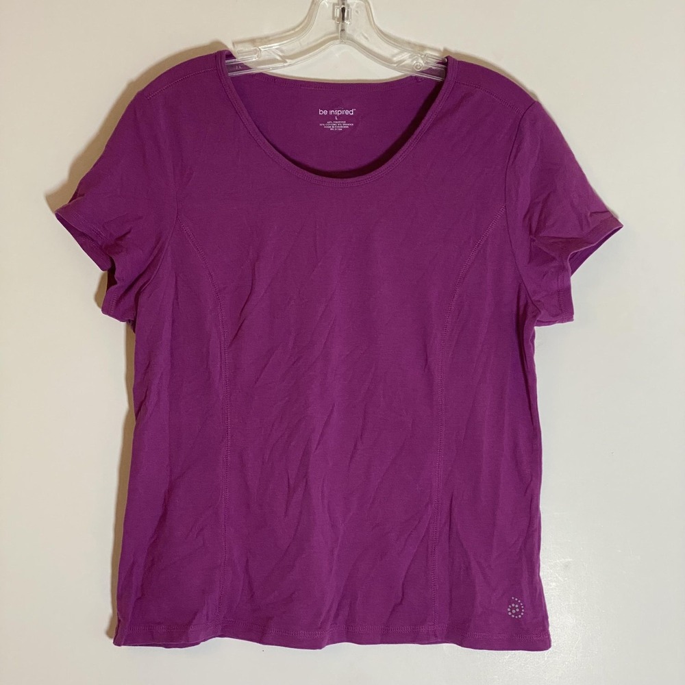 Be Inspired Shirt Womens Large Purple Short Sleeve Athletic Running Workout Top
